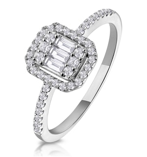 0.40ct Halo Baguette Diamond Asteria Ring in 18K White Gold