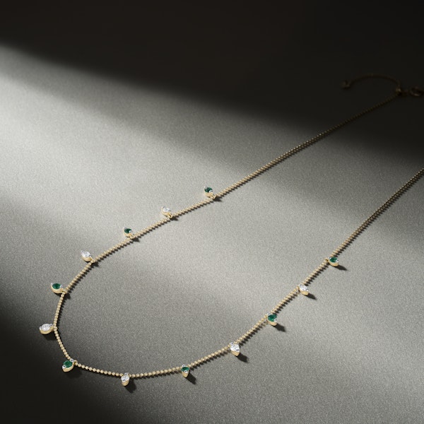 Vivara Lab Emerald and Lab Diamond Necklace Set in 9K Yellow Gold - Image 2