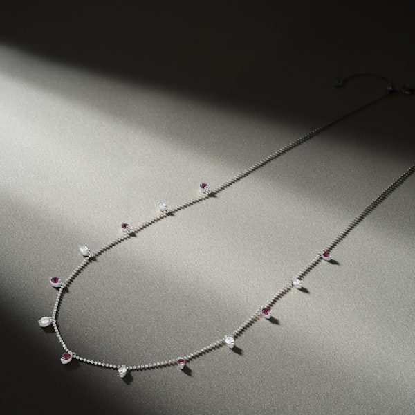 Vivara Lab Ruby and Lab Diamond Necklace Set in 9K White Gold - Image 2