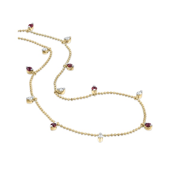 Vivara Lab Ruby and Lab Diamond Necklace Set in 9K Yellow Gold - Image 3