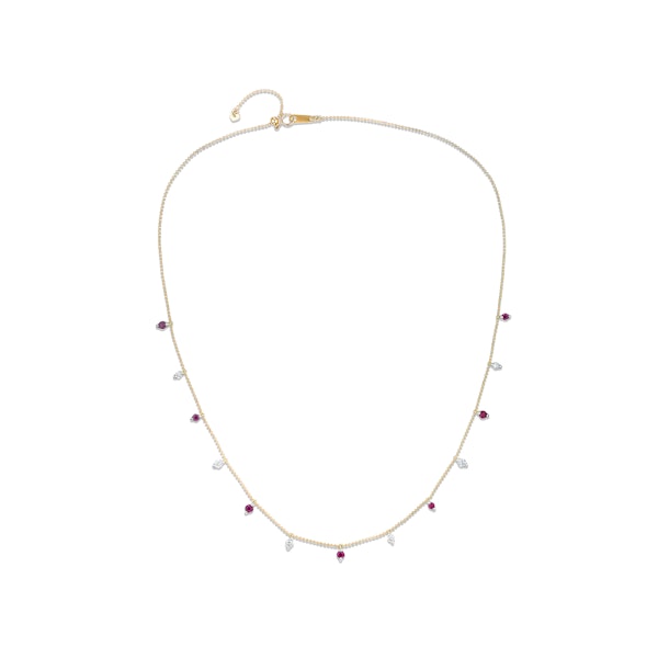 Vivara Lab Ruby and Lab Diamond Necklace Set in 9K Yellow Gold - Image 1