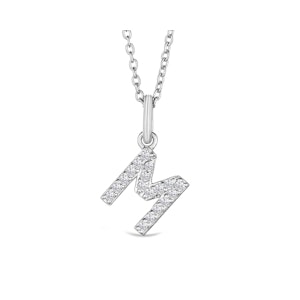 Love  Letter Initial  M Lab Diamond Necklace set in 925 Sterling Silver