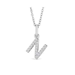 Love  Letter Initial  N Lab Diamond Necklace set in 925 Sterling Silver