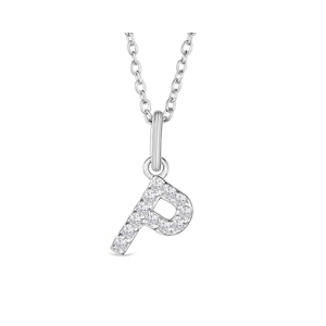 Love  Letter Initial  P Lab Diamond Necklace set in 925 Sterling Silver