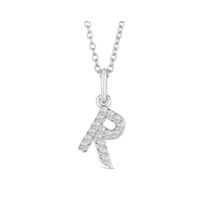 Love  Letter Initial  R Lab Diamond Necklace set in 925 Sterling Silver