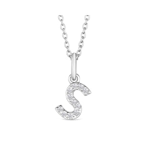 Love  Letter Initial  S Lab Diamond Necklace set in 925 Sterling Silver