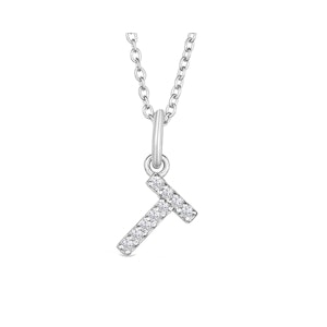 Love  Letter Initial  T Lab Diamond Necklace set in 925 Sterling Silver