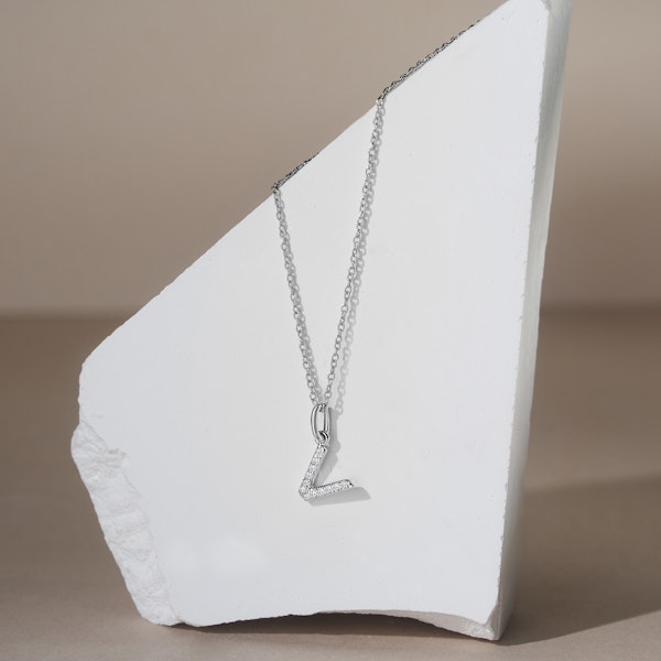 Love  Letter Initial  V Lab Diamond Necklace set in 925 Sterling Silver - Image 4