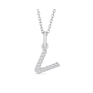 Love  Letter Initial  V Lab Diamond Necklace set in 925 Sterling Silver