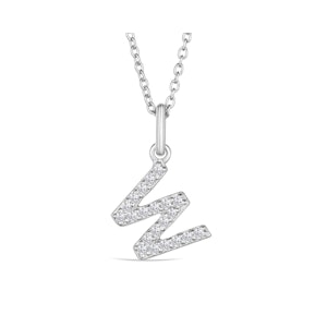 Love  Letter Initial  W Lab Diamond Necklace set in 925 Sterling Silver