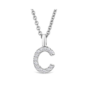 Love  Letter Initial  C Lab Diamond Necklace set in 9K White Gold