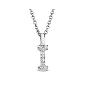 Love  Letter Initial  I Lab Diamond Necklace set in 9K White Gold