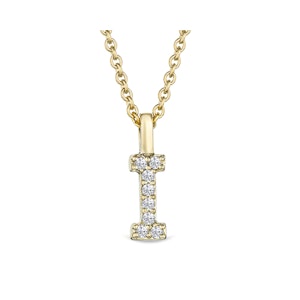 Love  Letter Initial  I Lab Diamond Necklace set in 9K Yellow Gold