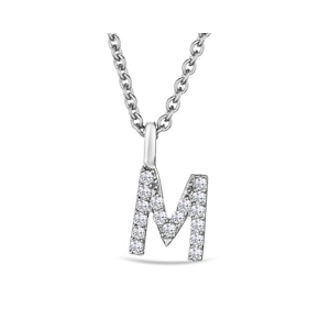 Love  Letter Initial  M Lab Diamond Necklace set in 9K White Gold