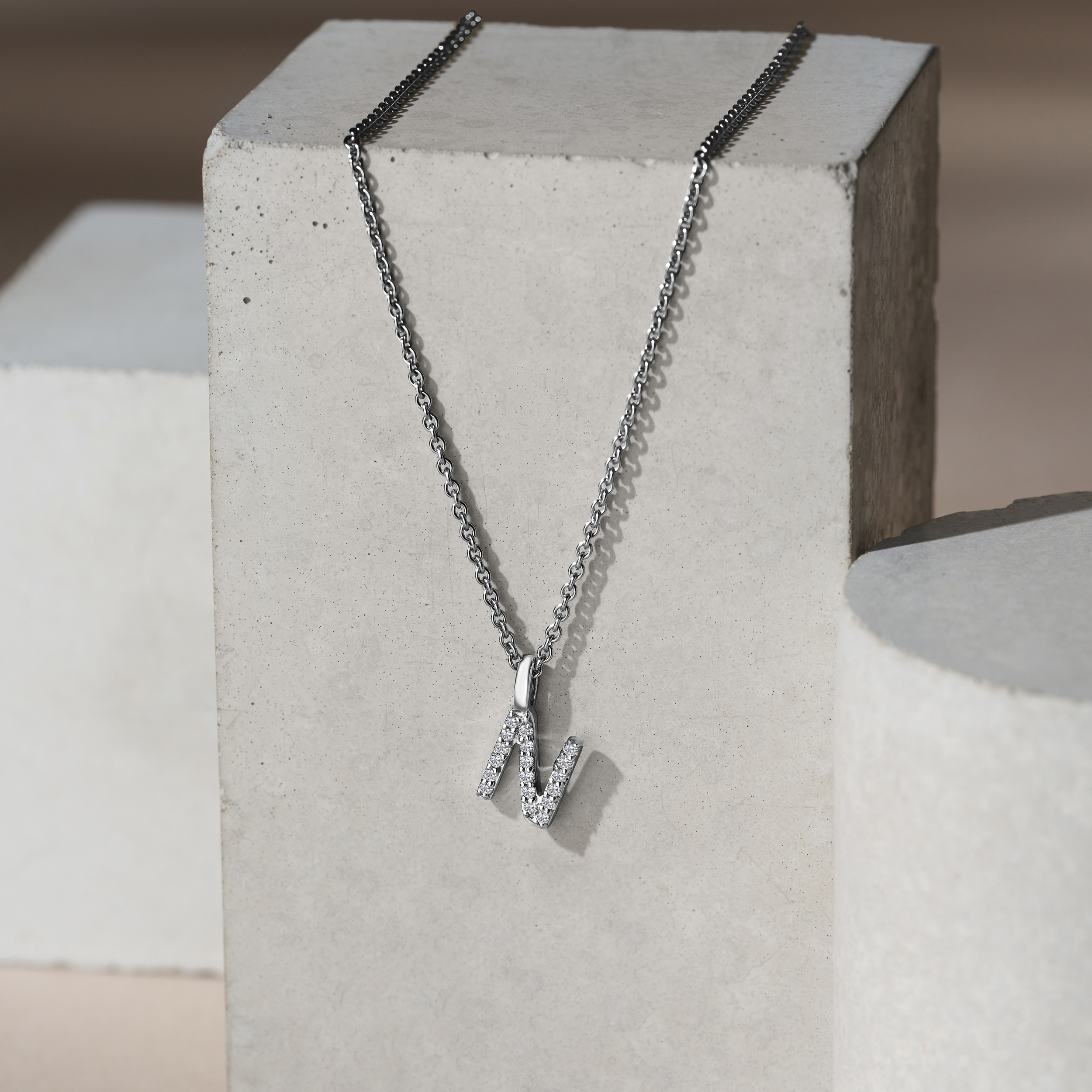 Love Letter Initial N Lab Diamond Necklace set in 9K White Gold