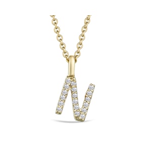 Love  Letter Initial  N Lab Diamond Necklace set in 9K Yellow Gold