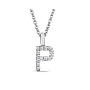 Love  Letter Initial  P Lab Diamond Necklace set in 9K White Gold