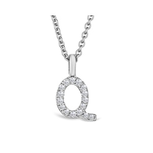 Love  Letter Initial  Q Lab Diamond Necklace set in 9K White Gold