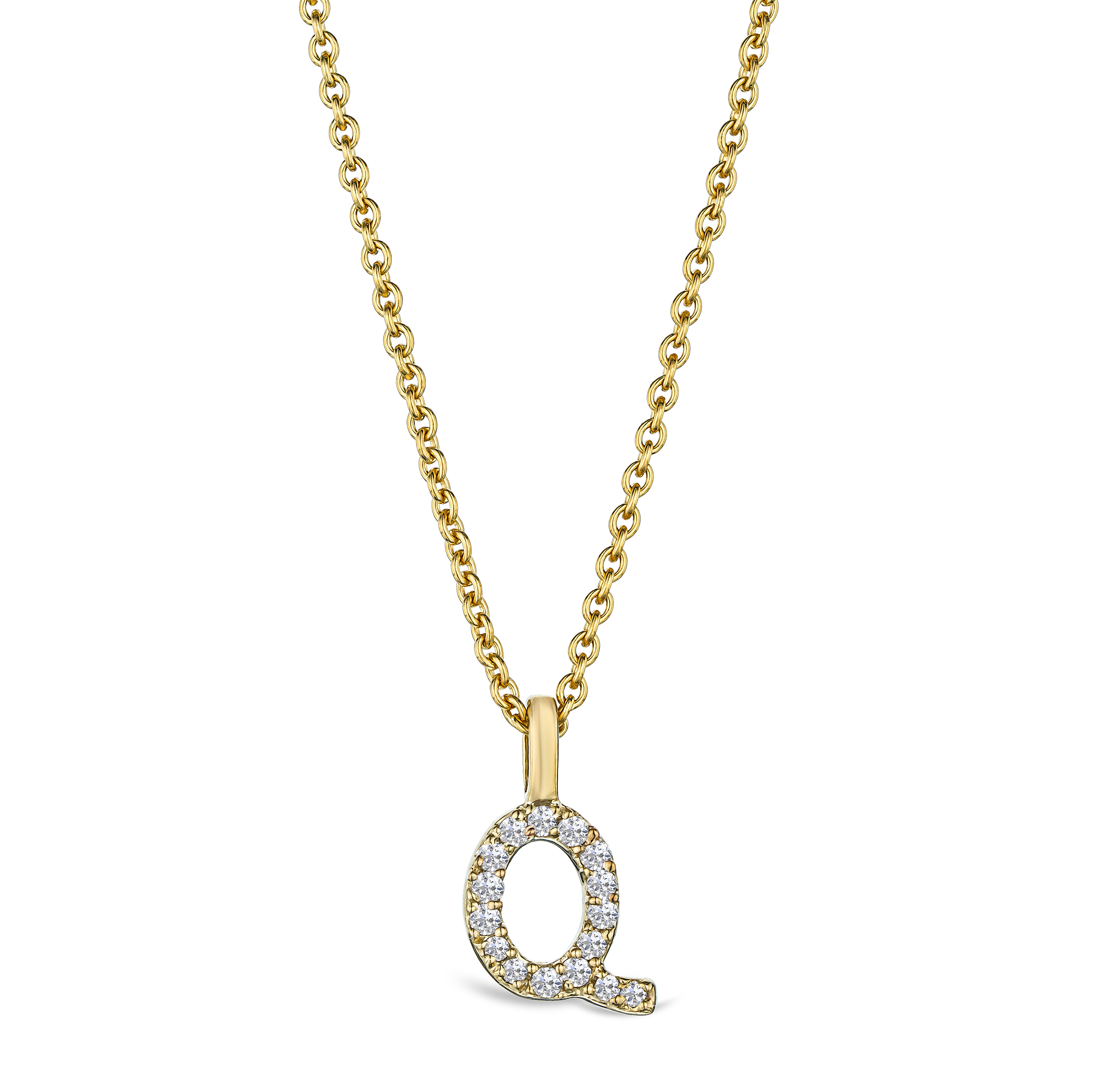 Love Letter Initial Q Lab Diamond Necklace set in 9K Yellow Gold