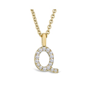 Love  Letter Initial  Q Lab Diamond Necklace set in 9K Yellow Gold