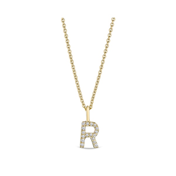 Love  Letter Initial  R Lab Diamond Necklace set in 9K Yellow Gold - Image 4