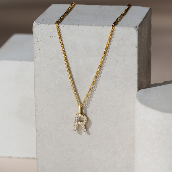 Love  Letter Initial  R Lab Diamond Necklace set in 9K Yellow Gold - Image 5