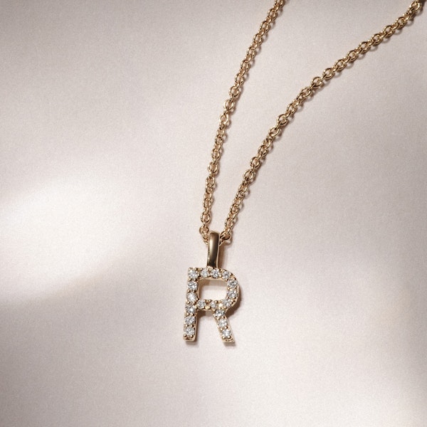 Love  Letter Initial  R Lab Diamond Necklace set in 9K Yellow Gold - Image 3