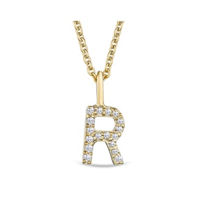 Love  Letter Initial  R Lab Diamond Necklace set in 9K Yellow Gold