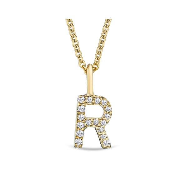 Love  Letter Initial  R Lab Diamond Necklace set in 9K Yellow Gold - Image 1