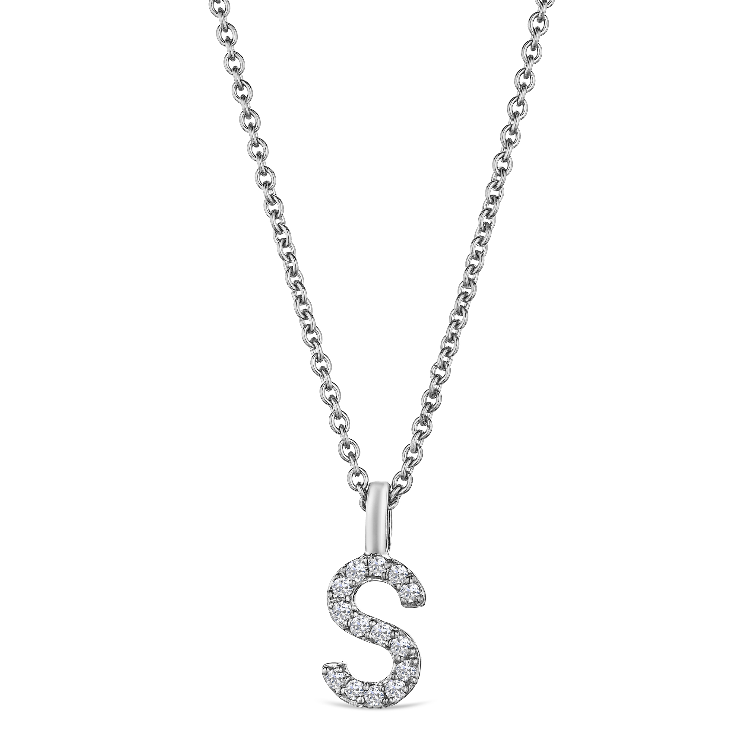 Love Letter Initial S Lab Diamond Necklace set in 9K White Gold
