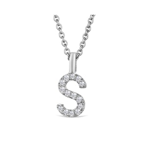 Love  Letter Initial  S Lab Diamond Necklace set in 9K White Gold