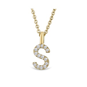 Love  Letter Initial  S Lab Diamond Necklace set in 9K Yellow Gold