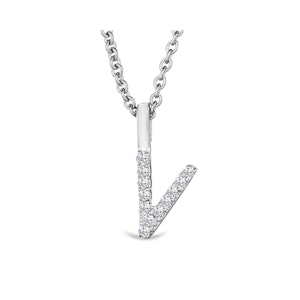 Love  Letter Initial  V Lab Diamond Necklace set in 9K White Gold