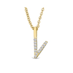 Love  Letter Initial  V Lab Diamond Necklace set in 9K Yellow Gold