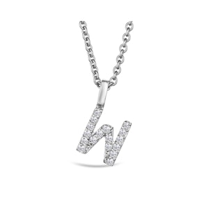 Love  Letter Initial  W Lab Diamond Necklace set in 9K White Gold