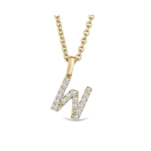 Love  Letter Initial  W Lab Diamond Necklace set in 9K Yellow Gold