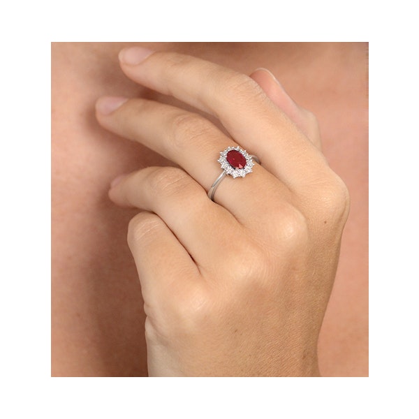 Ruby Ring With Lab Diamond Halo 7 x 5mm Set in 925 Silver - Image 2