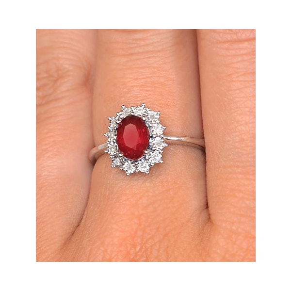 Ruby Ring With Lab Diamond Halo 7 x 5mm Set in 925 Silver - Image 4