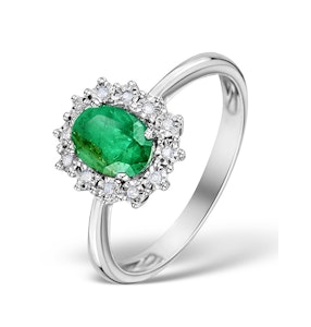 Emerald Ring With Lab Diamond Halo 7 x 5mm Set in 925 Silver
