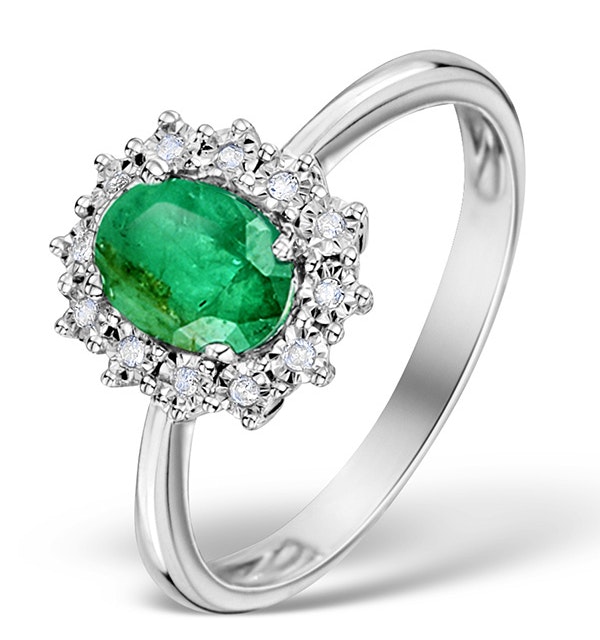 Emerald Ring With Lab Diamond Halo 7 x 5mm Set in 925 Silver - image 1