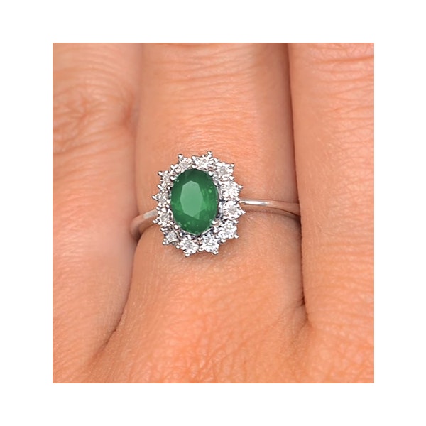 Emerald Ring With Lab Diamond Halo 7 x 5mm Set in 925 Silver - Image 4