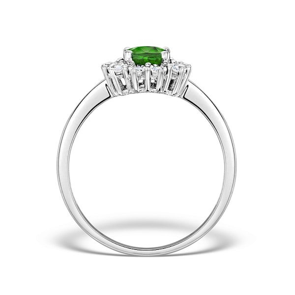Emerald Ring With Lab Diamond Halo 7 x 5mm Set in 925 Silver - Image 3
