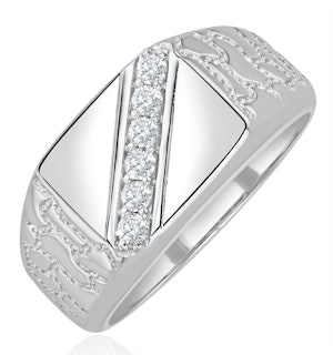 Mens Lab Diamond 0.25ct H/Si Signet Ring in 9K White Gold