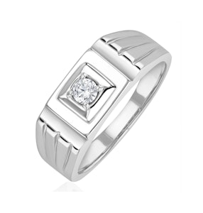 Mens Solitaire Signet Lab Diamond Ring 0.15ct in 925 Silver