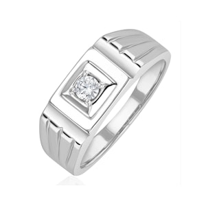 Mens Solitaire Signet Lab Diamond Ring 0.15ct in 925 Silver - Size F / N and Q Only