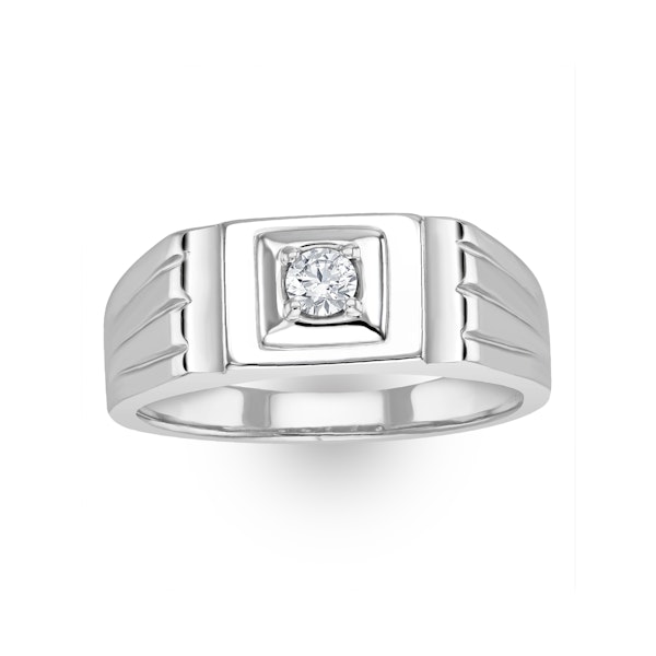 Mens Solitaire Signet Lab Diamond Ring 0.15ct in 925 Silver - Image 3