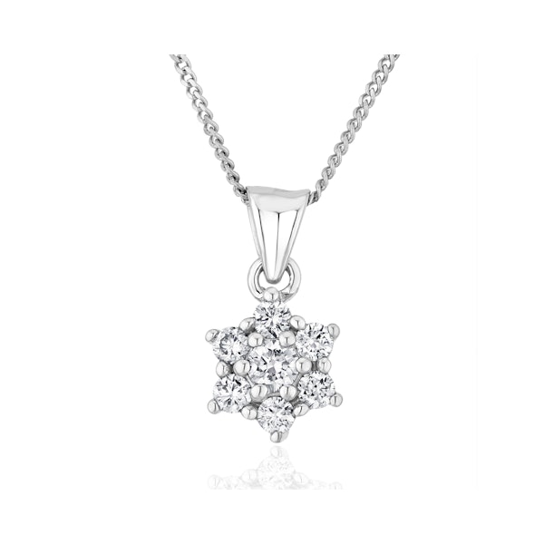 Lab Diamond Star Cluster Pendant Necklace 0.25ct H/Si 9K White Gold - Image 1