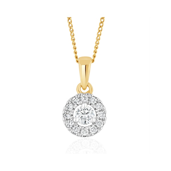 Lab Diamond Halo Pendant Necklace 0.25ct H/Si in 9K Gold - Image 1