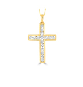 Lab Diamond Cross Pendant Necklace Channel Set 0.25ct H/Si in 9K Gold