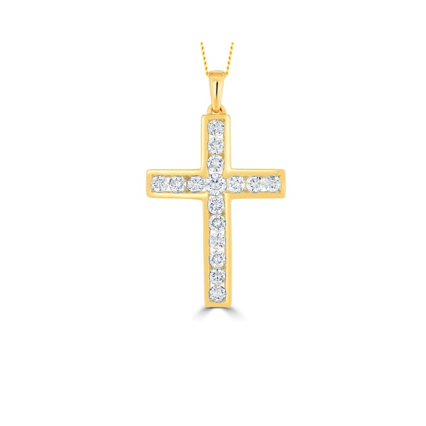 Lab Diamond Cross Pendant Necklace Channel Set 0.25ct H/Si in 9K Gold - Image 1